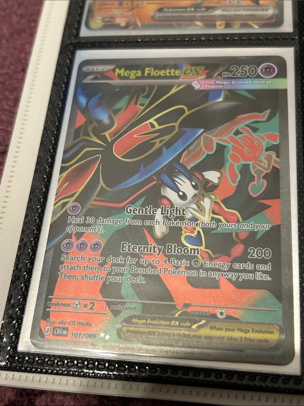 Pokemon Mega Floette EX Rainbow Holo Card Sleeve - Black Accents